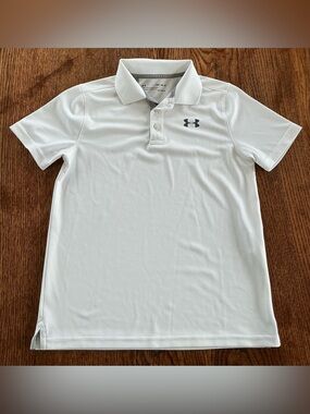Under Armour White Polo with Black Logo - Kids